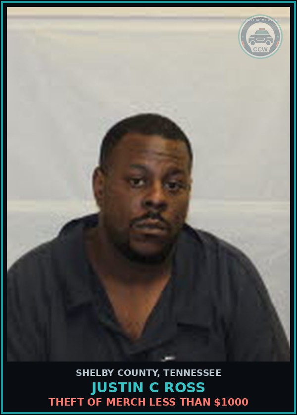 Booking mugshot of JUSTIN C ROSS in Shelby County