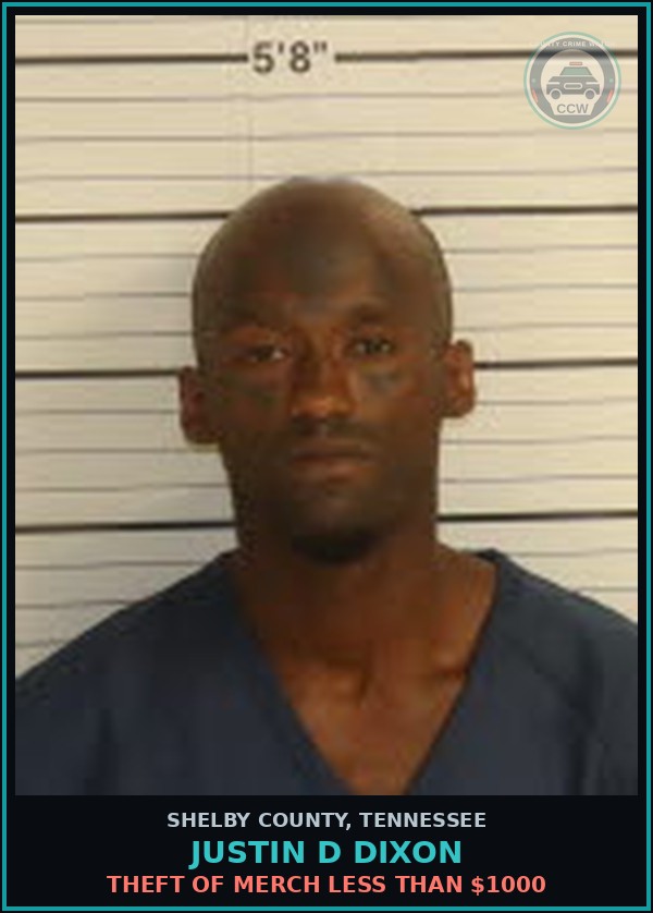 Booking mugshot of JUSTIN D DIXON in Shelby County