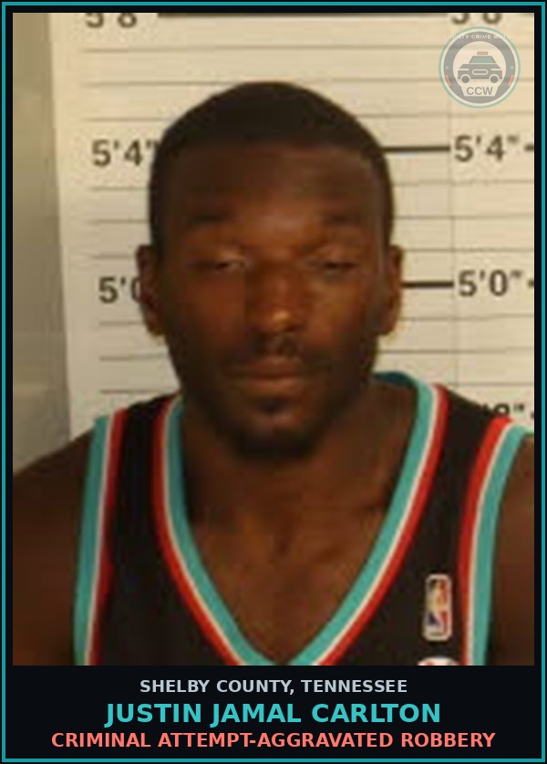 Booking mugshot of JUSTIN JAMAL CARLTON in Shelby County