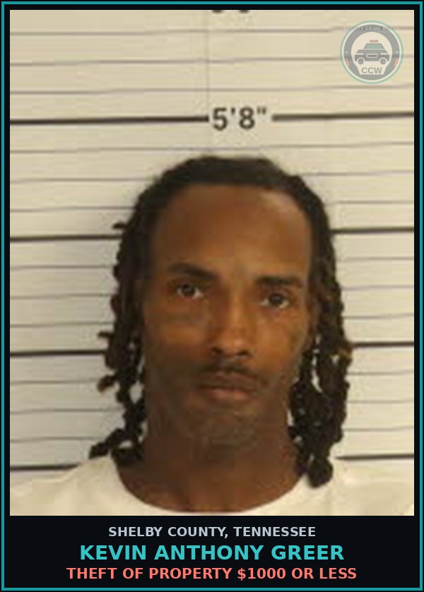Booking mugshot of KEVIN ANTHONY GREER in Shelby County