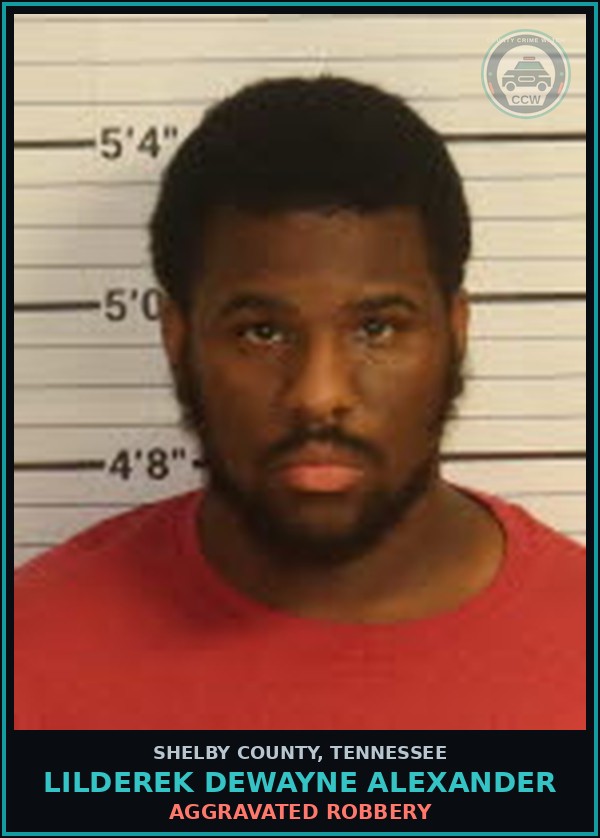 Booking mugshot of LILDEREK DEWAYNE ALEXANDER in Shelby County
