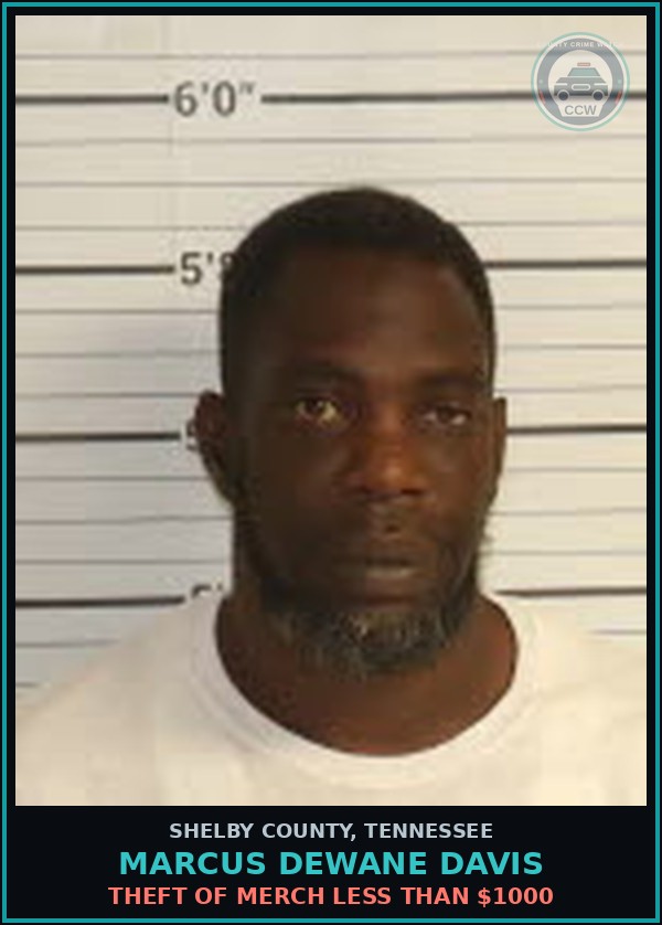 Booking mugshot of MARCUS DEWANE DAVIS in Shelby County