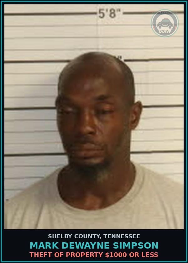 Booking mugshot of MARK DEWAYNE SIMPSON in Shelby County
