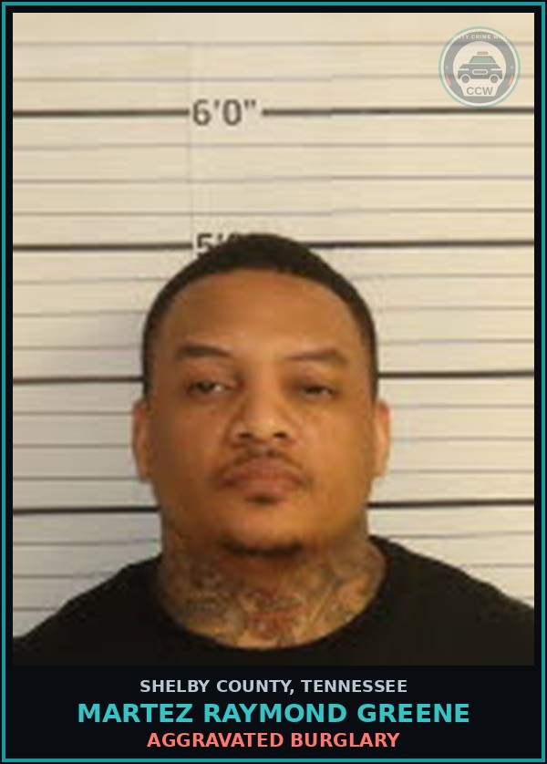 Booking mugshot of MARTEZ RAYMOND GREENE in Shelby County