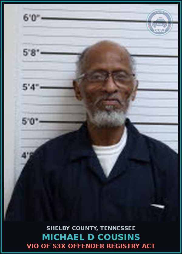 Booking mugshot of MICHAEL D COUSINS in Shelby County