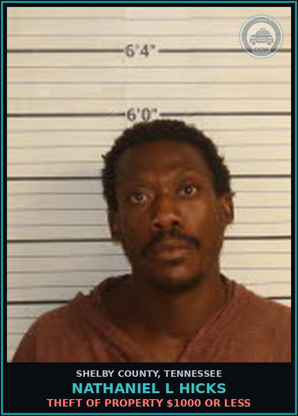 Booking mugshot of NATHANIEL L HICKS in Shelby County