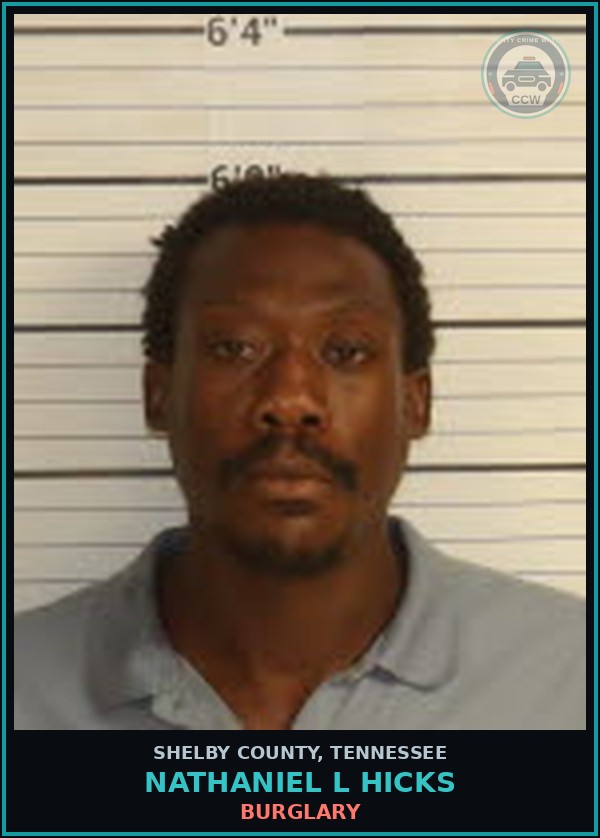 Booking mugshot of NATHANIEL L HICKS in Shelby County