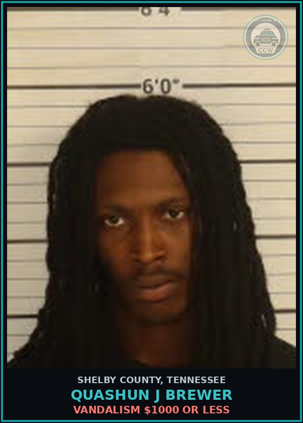 Booking mugshot of QUASHUN J BREWER in Shelby County