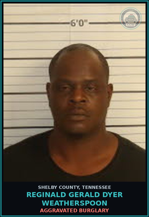 Booking mugshot of REGINALD GERALD DYER WEATHERSPOON in Shelby County