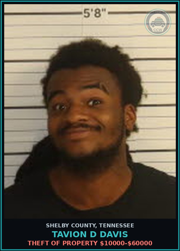 Booking mugshot of TAVION D DAVIS in Shelby County