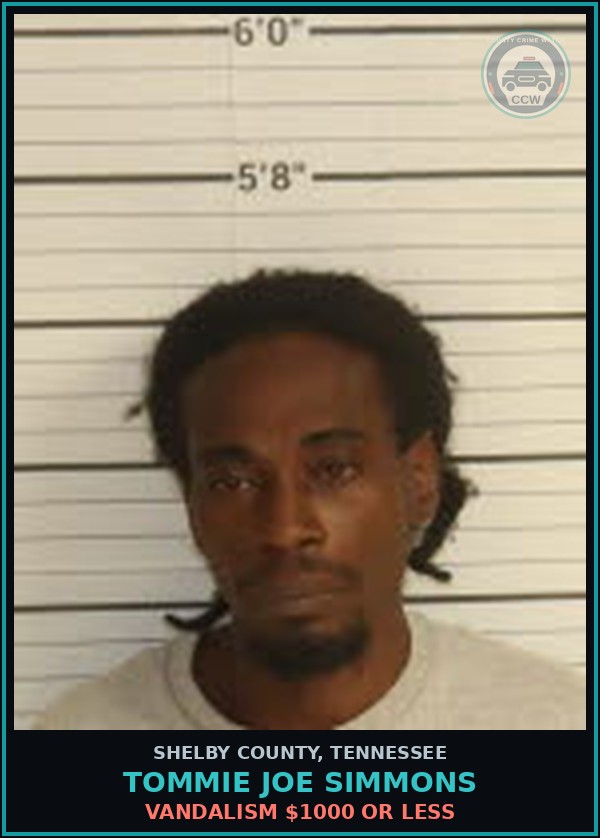 Booking mugshot of TOMMIE JOE SIMMONS in Shelby County
