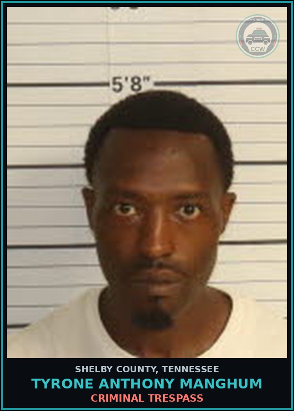 Booking mugshot of TYRONE ANTHONY MANGHUM in Shelby County