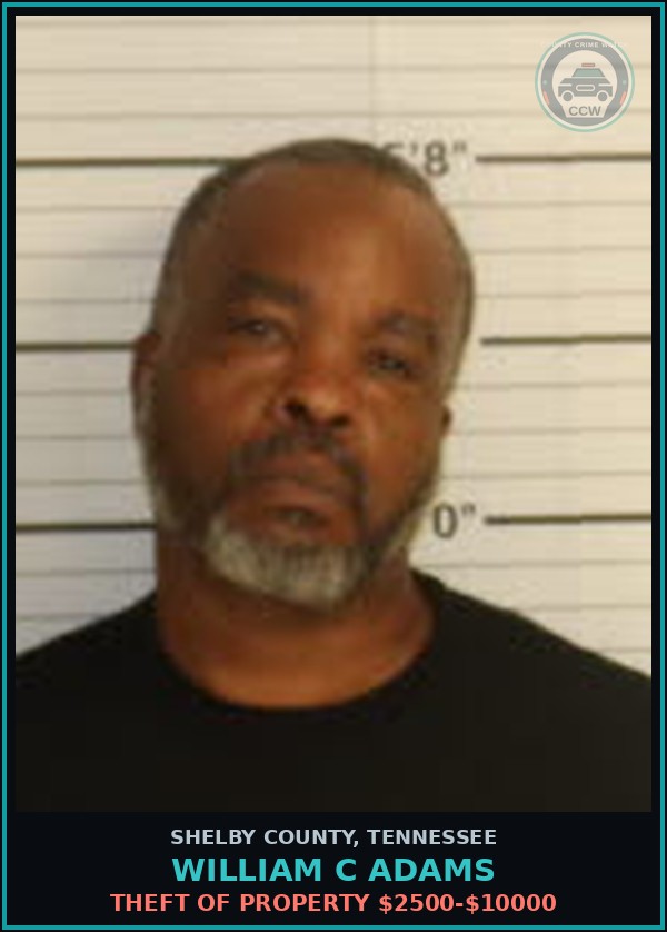 Booking mugshot of WILLIAM C ADAMS in Shelby County