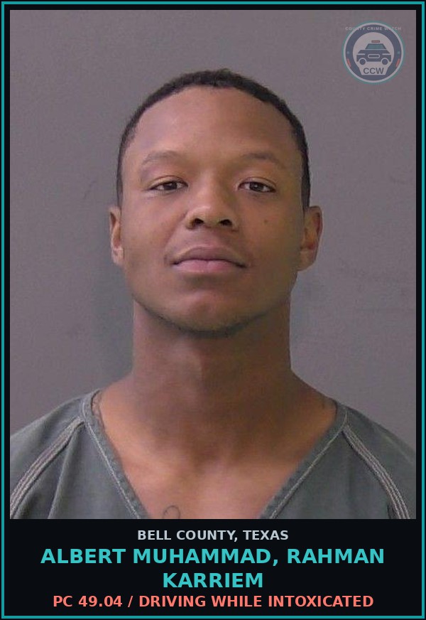 Booking mugshot of ALBERT MUHAMMAD, RAHMAN KARRIEM in Bell County