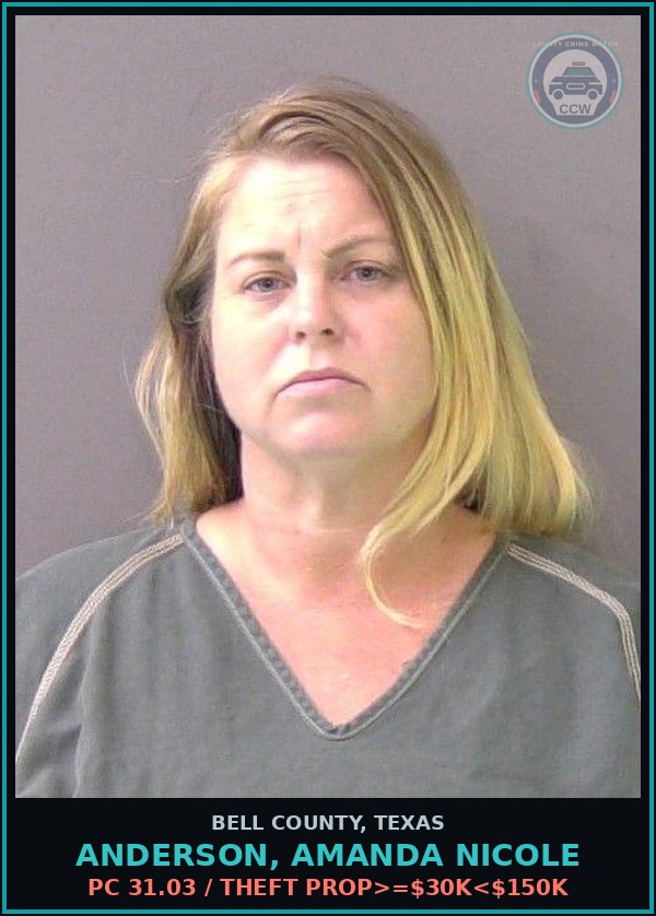 Booking mugshot of ANDERSON, AMANDA NICOLE in Bell County