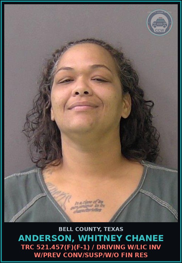Booking mugshot of ANDERSON, WHITNEY CHANEE in Bell County