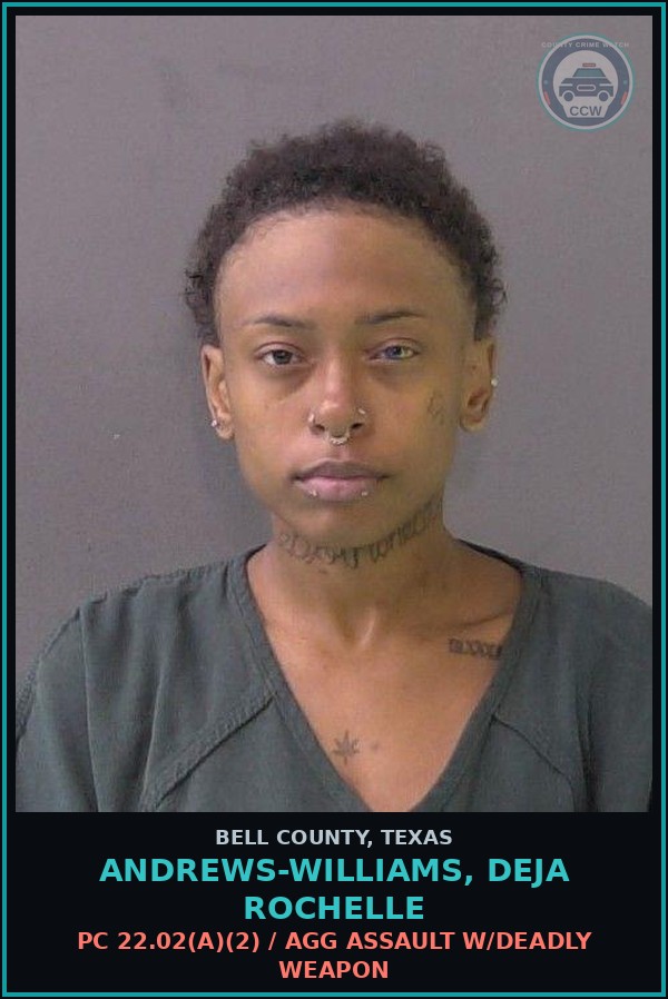 Booking mugshot of ANDREWS-WILLIAMS, DEJA ROCHELLE in Bell County