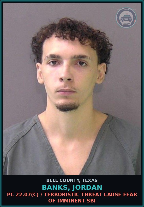 Booking mugshot of BANKS, JORDAN in Bell County