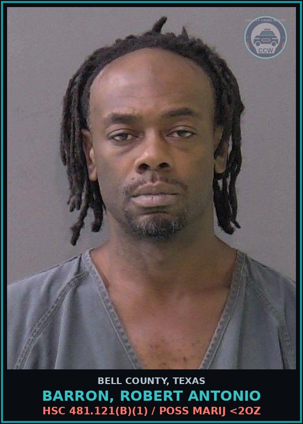 Booking mugshot of BARRON, ROBERT ANTONIO in Bell County