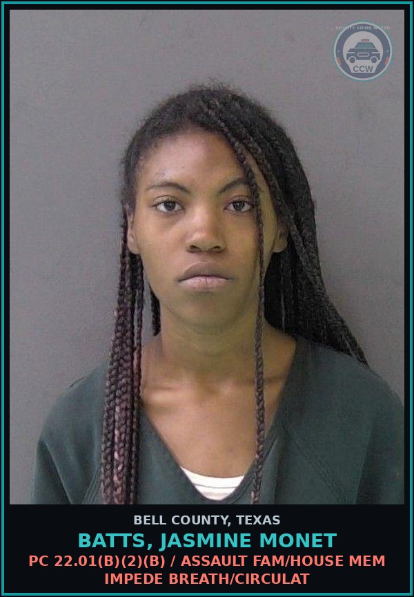 Booking mugshot of BATTS, JASMINE MONET in Bell County
