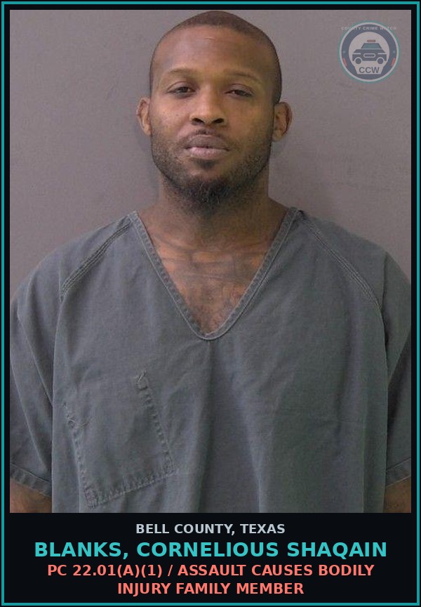 Booking mugshot of BLANKS, CORNELIOUS SHAQAIN in Bell County