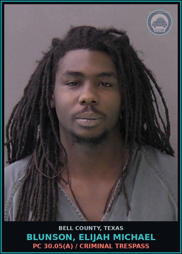 Booking mugshot of BLUNSON, ELIJAH MICHAEL in Bell County