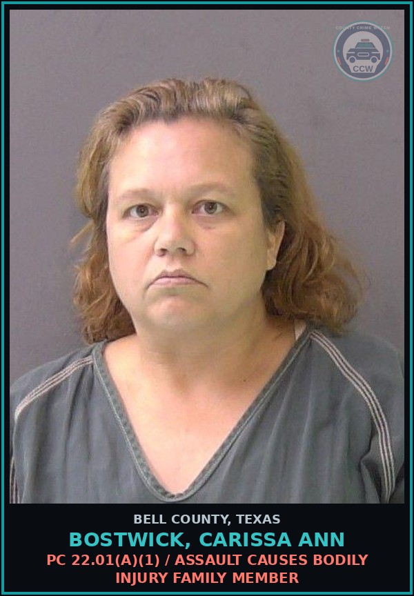 Booking mugshot of BOSTWICK, CARISSA ANN in Bell County