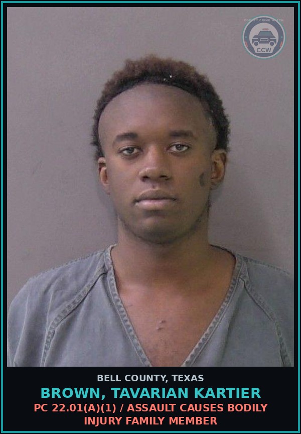 Booking mugshot of BROWN, TAVARIAN KARTIER in Bell County