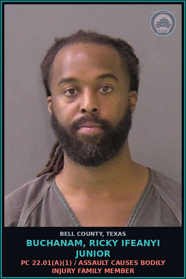 Booking mugshot of BUCHANAM, RICKY IFEANYI JUNIOR in Bell County