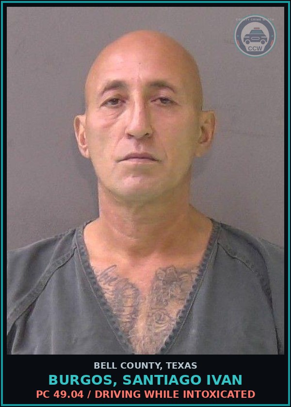 Booking mugshot of BURGOS, SANTIAGO IVAN in Bell County
