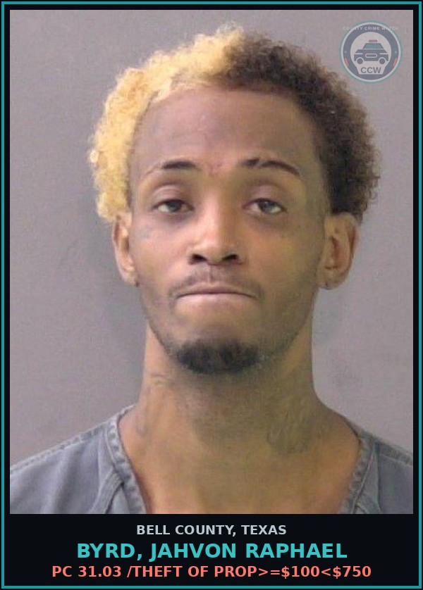 Booking mugshot of BYRD, JAHVON RAPHAEL in Bell County