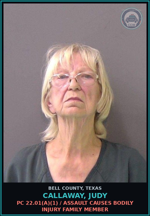 Booking mugshot of CALLAWAY, JUDY in Bell County