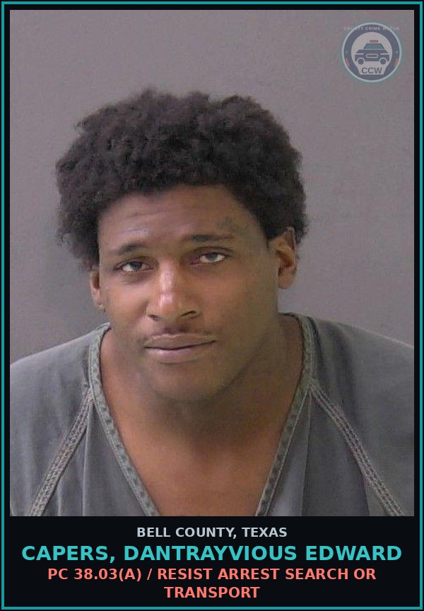 Booking mugshot of CAPERS, DANTRAYVIOUS EDWARD in Bell County