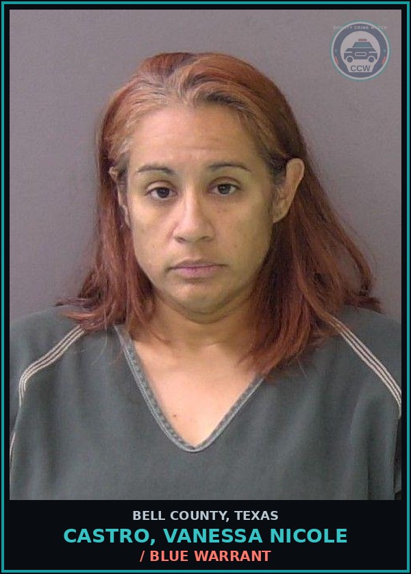 Booking mugshot of CASTRO, VANESSA NICOLE in Bell County
