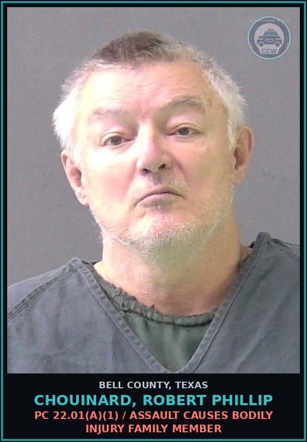 Booking mugshot of CHOUINARD, ROBERT PHILLIP in Bell County