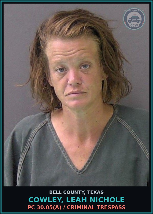 Booking mugshot of COWLEY, LEAH NICHOLE in Bell County