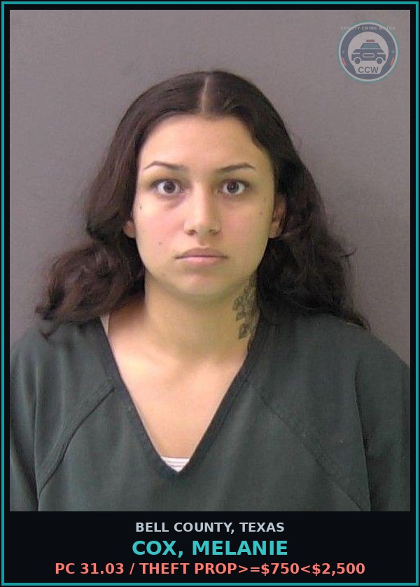 Booking mugshot of COX, MELANIE in Bell County