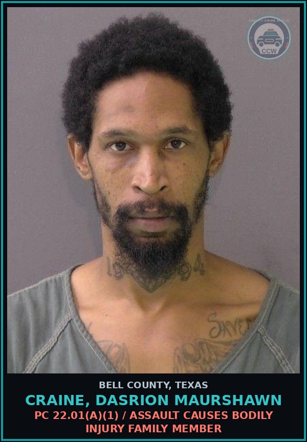 Booking mugshot of CRAINE, DASRION MAURSHAWN in Bell County