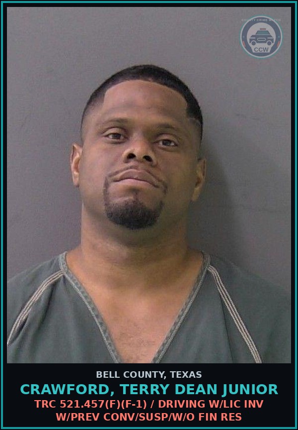 Booking mugshot of CRAWFORD, TERRY DEAN JUNIOR in Bell County