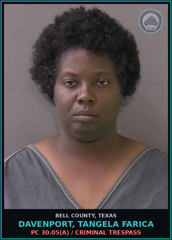Booking mugshot of DAVENPORT, TANGELA FARICA in Bell County