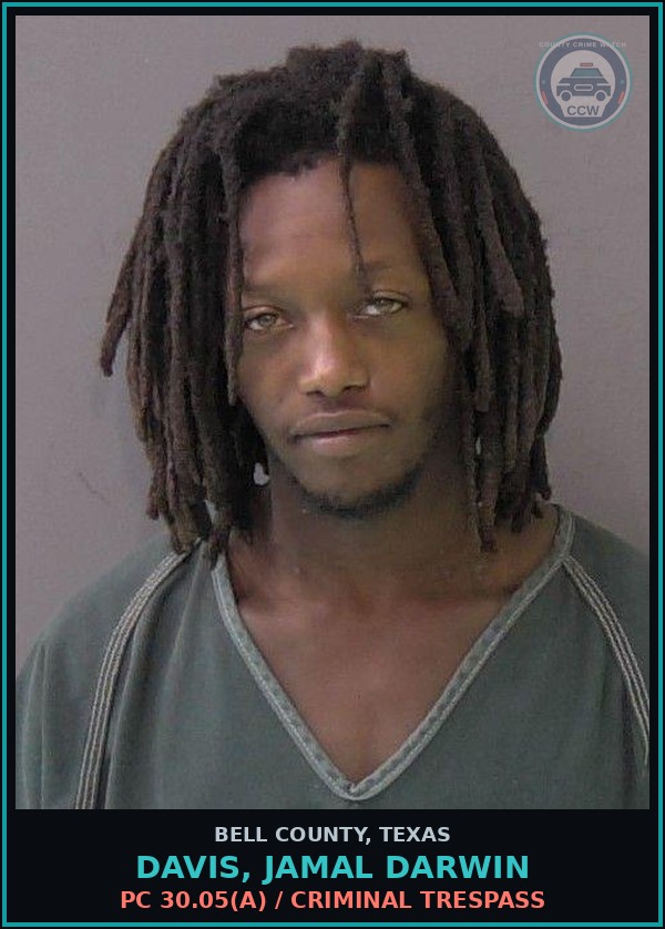 Booking mugshot of DAVIS, JAMAL DARWIN in Bell County