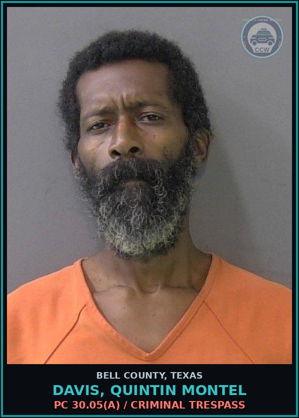Booking mugshot of DAVIS, QUINTIN MONTEL in Bell County
