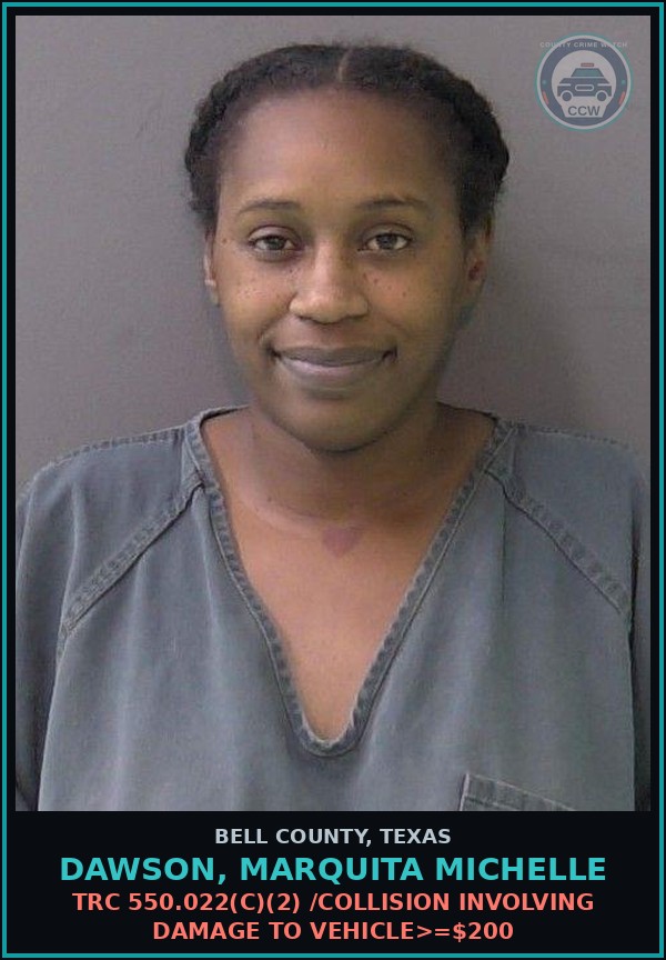 Booking mugshot of DAWSON, MARQUITA MICHELLE in Bell County