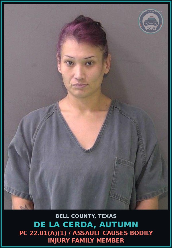 Booking mugshot of DE LA CERDA, AUTUMN in Bell County