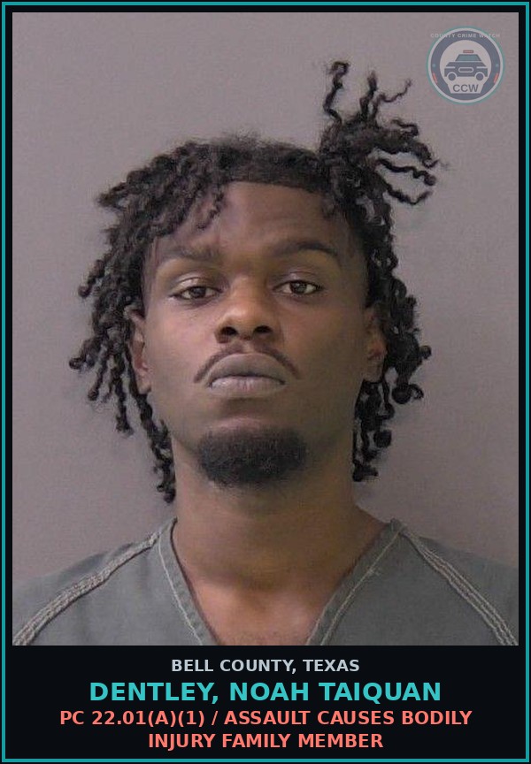 Booking mugshot of DENTLEY, NOAH TAIQUAN in Bell County