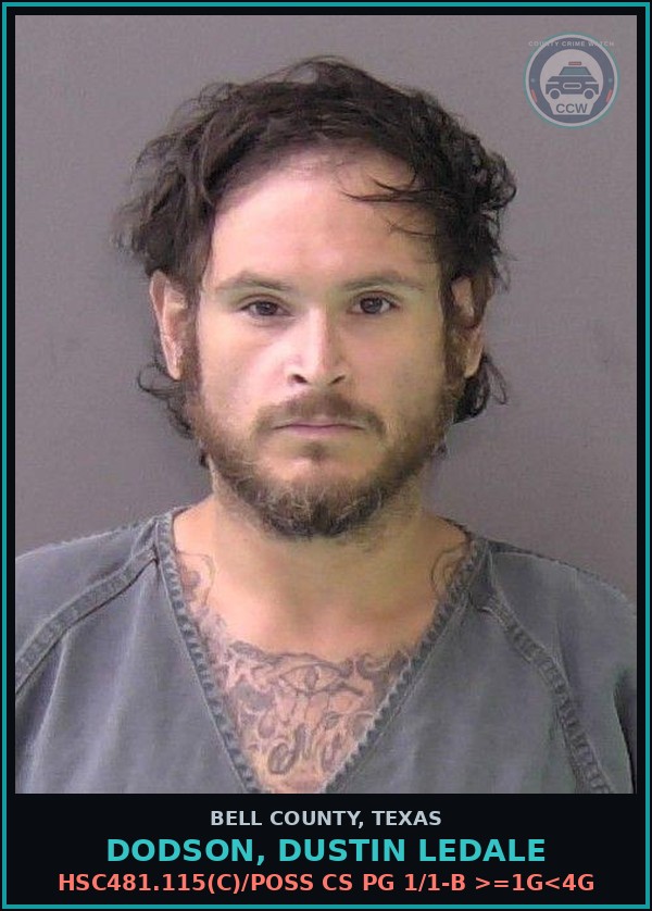 Booking mugshot of DODSON, DUSTIN LEDALE in Bell County