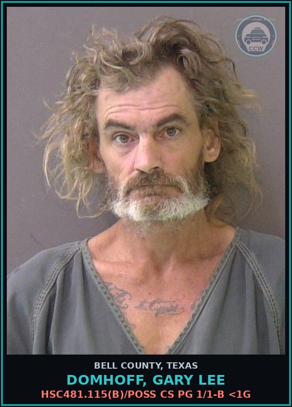 Booking mugshot of DOMHOFF, GARY LEE in Bell County