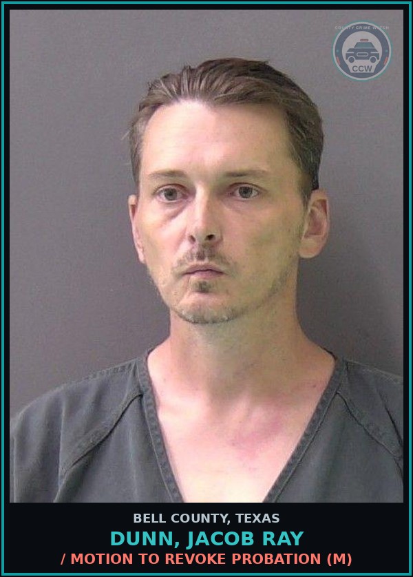 Booking mugshot of DUNN, JACOB RAY in Bell County