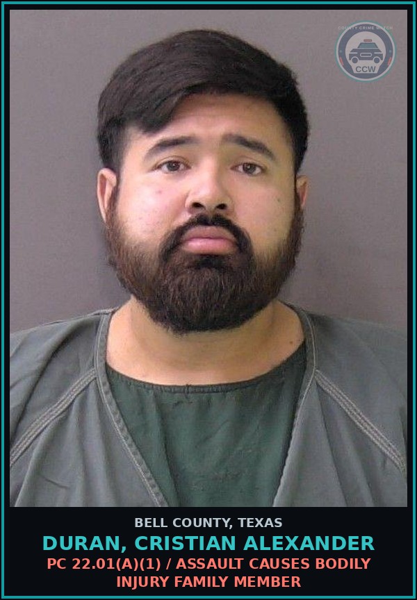 Booking mugshot of DURAN, CRISTIAN ALEXANDER in Bell County