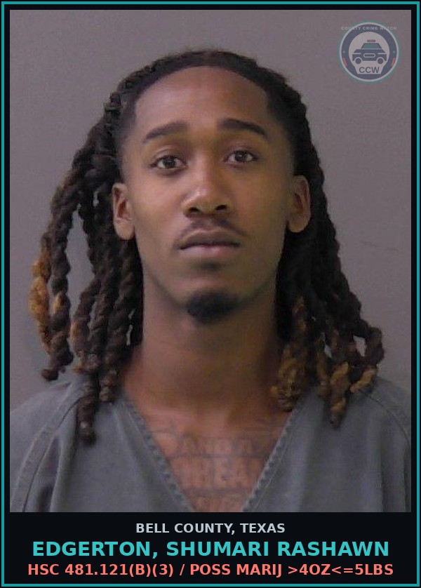 Booking mugshot of EDGERTON, SHUMARI RASHAWN in Bell County